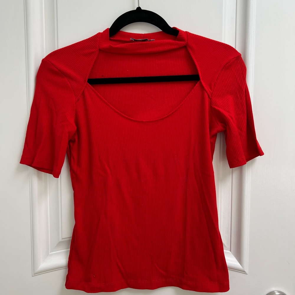 Zara red cutout short sleeve top ribbed size M
